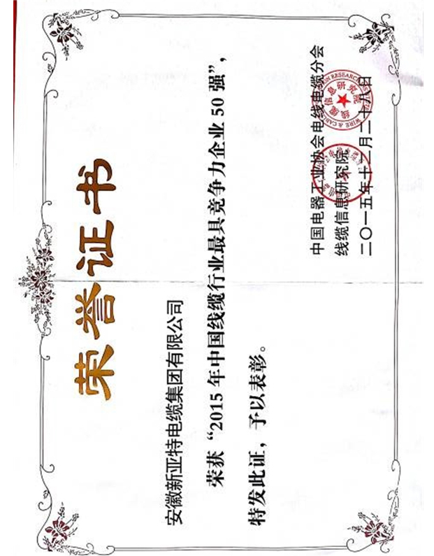 2015年電纜行業(yè)最具競爭力企業(yè)50強